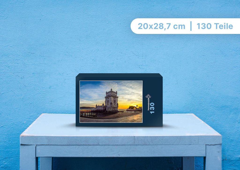 hansepuzzle 104821 - Belem-Turm Puzzle, 130 Teile, Gebäude, 28,7 x 20,0cm mit hochwertiger Aufbewahrung, Kartonbox und wiederverschließbarem Beutel