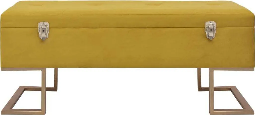 Banc avec rangement 105 cm velours jaune moutarde - Coffre élégant