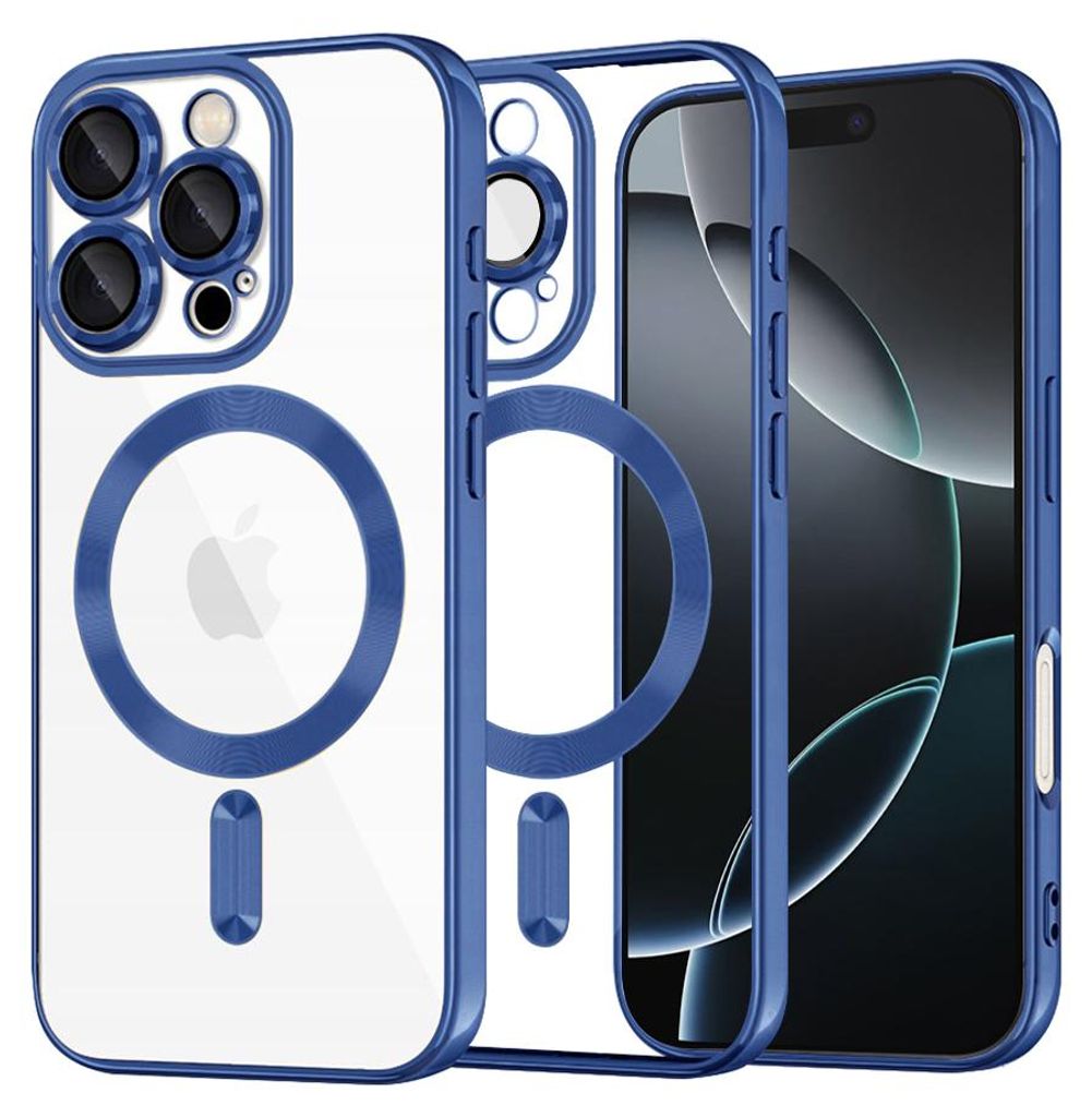 Techsuit Luxury Crystal Back Cover Hülle mit MagSafe für Apple iPhone 16 Pro - Transparent/Dunkelblau