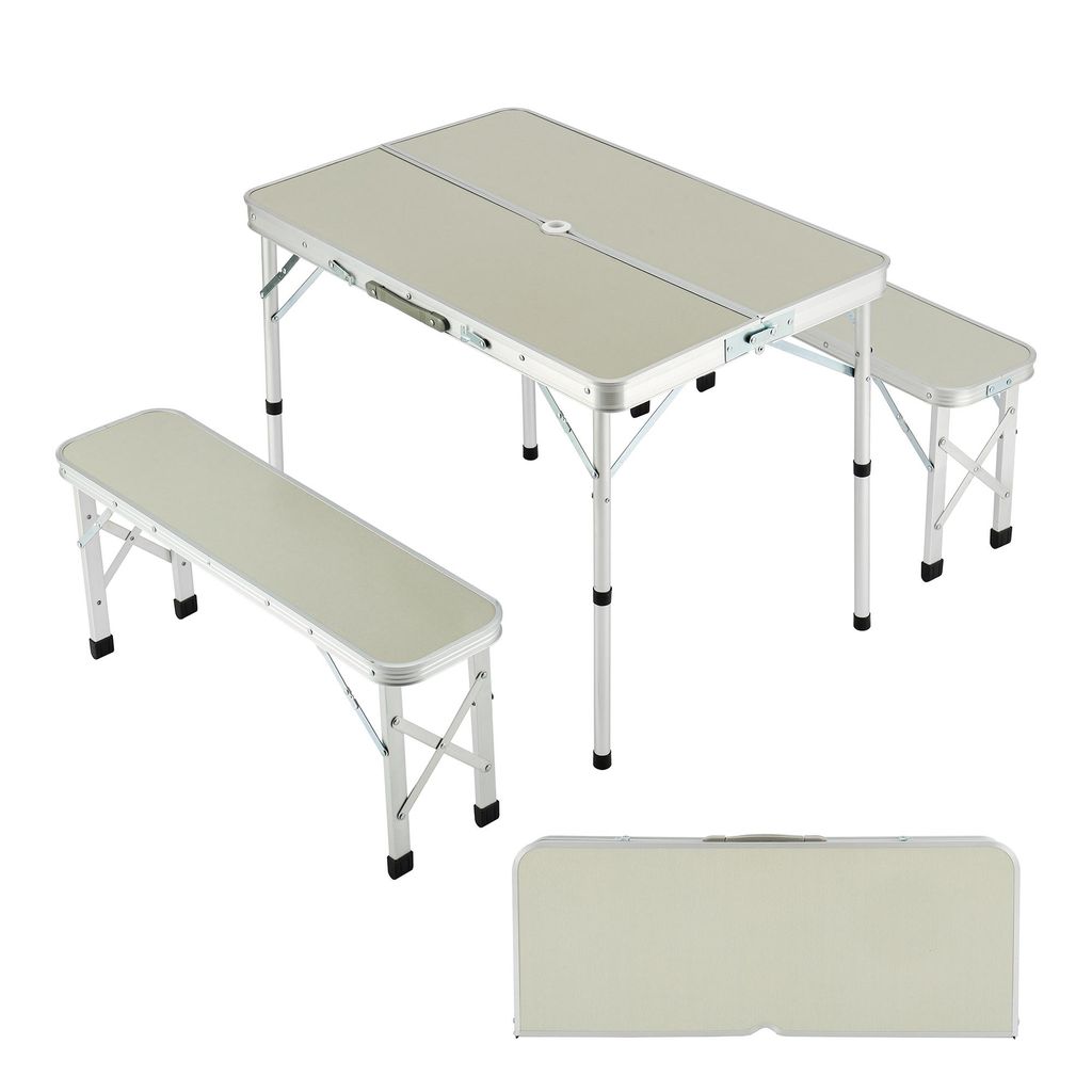 Klapptisch Wetterfest Campingtisch Campingmöbel mit 2 Bänken Sitzgruppe Gartentisch Falttisch