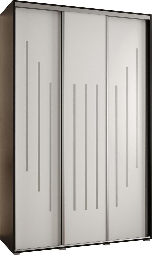 MEBLE KRYSPOL Cannes 8 Schrank mit 3 Schiebetüren - 205,2x150x60 cm - Schwarz Weiß Silber