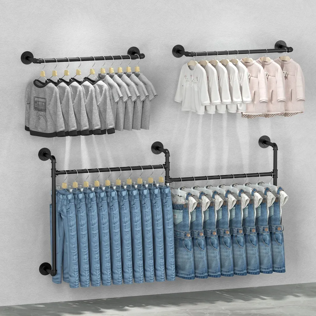 Barre de penderie pour entrée et dressing industriel gain de place noir