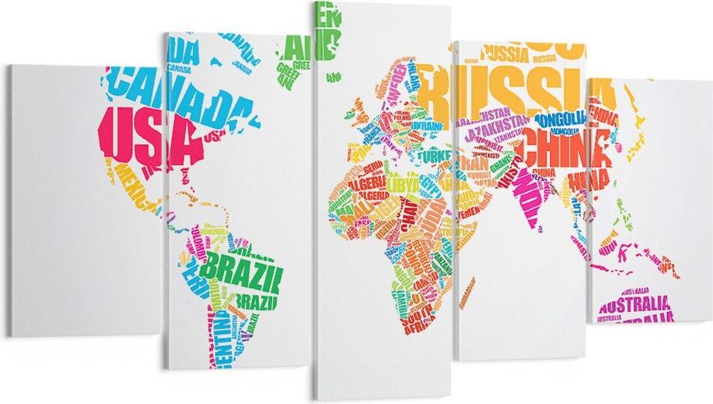 Bild auf Leinwand - Leinwandbild - Karte Worte Welt Geographie - 160x85cm - Wand Bild - Wanddeko - Leinwanddruck - Bilder - Kunstdruck - Wanddekora...