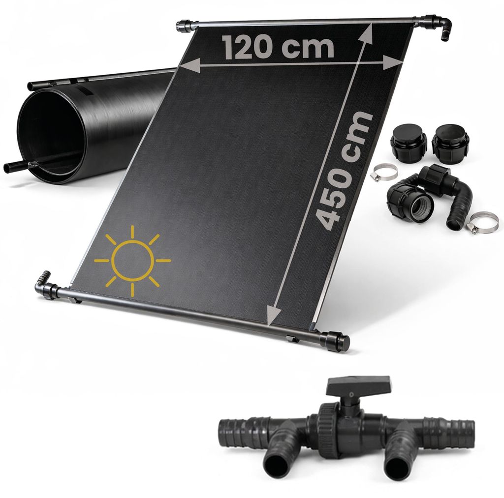HAF Solarkollektor Poolheizung (2x 450x120cm) – Sonnenenergie für Gartenpool, Heizmatte um 60m³ Wasser mit Solar 6°C zu erwärmen (Mit Solarwe...