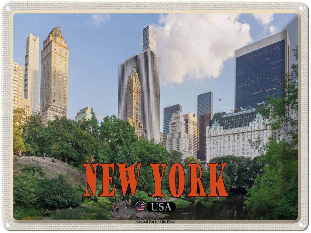vianmo Blechschild 30x40 cm New York Reisemotiv Abenteuer Reisen USA Central Park - The Pond See Bildmotiv