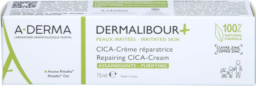 A-DERMA Dermalibour reparierende CICA-Creme, 15 ml Creme