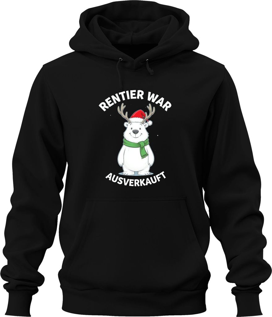 Rentier war t lustig Weihnachten Eisbär Geweih Geschenk Uni Hoodie Kapuzenpullover, Schwarz, S