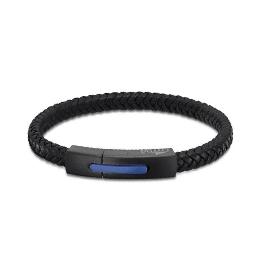 Bracciale Lotus Style LS2055-2/3: Pelle Nera e Acciaio Inossidabile