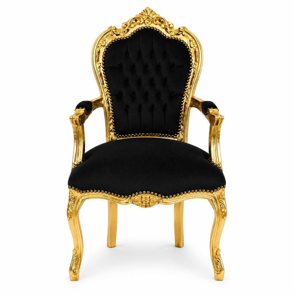 Barockstuhl Barock Stuhl Armlehne Schwarz Gold Stoff Produktbild 