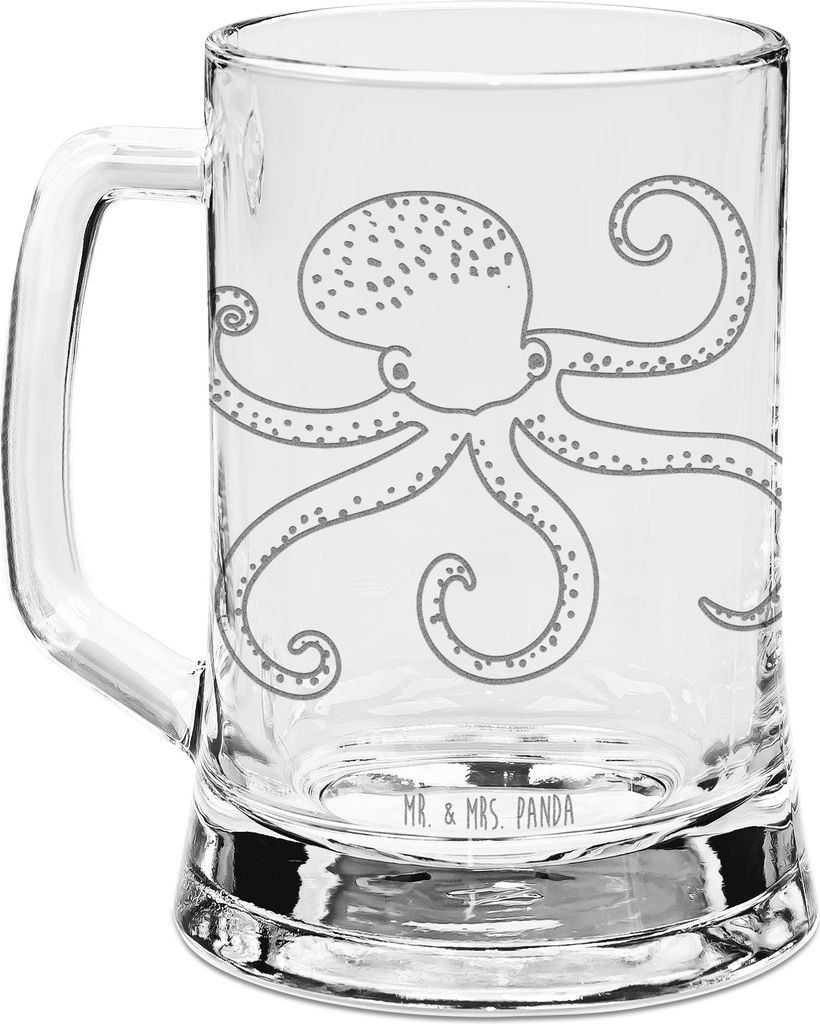 Mr. & Mrs. Panda Krug Tintenfisch - Transparent - Geschenk, Meerestier, Krake, Ozean, Wasser, Humpen, Bierkrug Mit Gravur, Meer, Bierhumpen, Seidel...