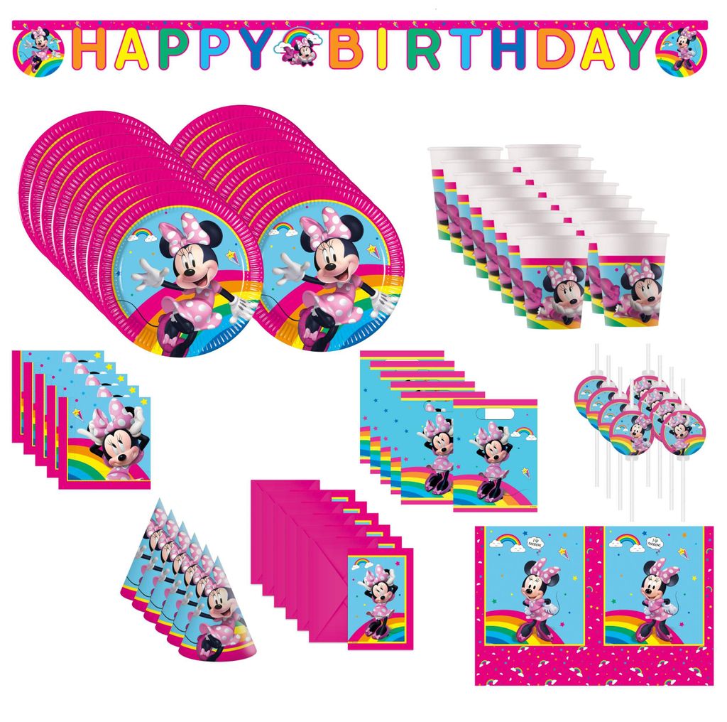 82-tlg. Minnie Rainbow Make Me Smile Partyset für Kindergeburtstag
