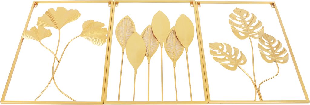 3 Stück 3D-Ginkgo Blätter Wanddekorationen Metall Set Wandschmuck Wandkunst Metallbild für Wohnzimmer Schlafzimmer Badezimmer Küche Büro (gold)