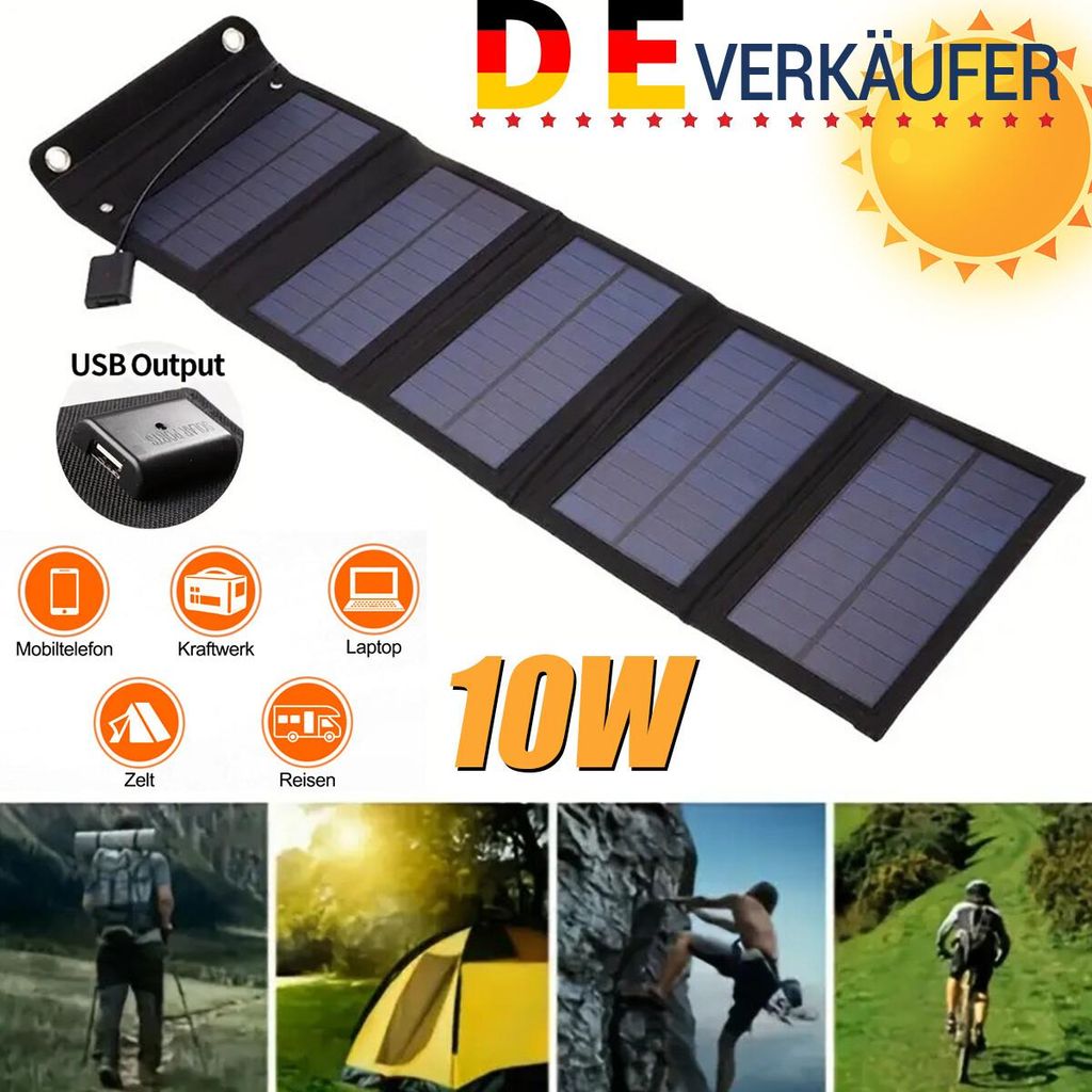 Faltbar Solarpanel 10W Monokristallinen Solarmodul mit USB Produktbild 