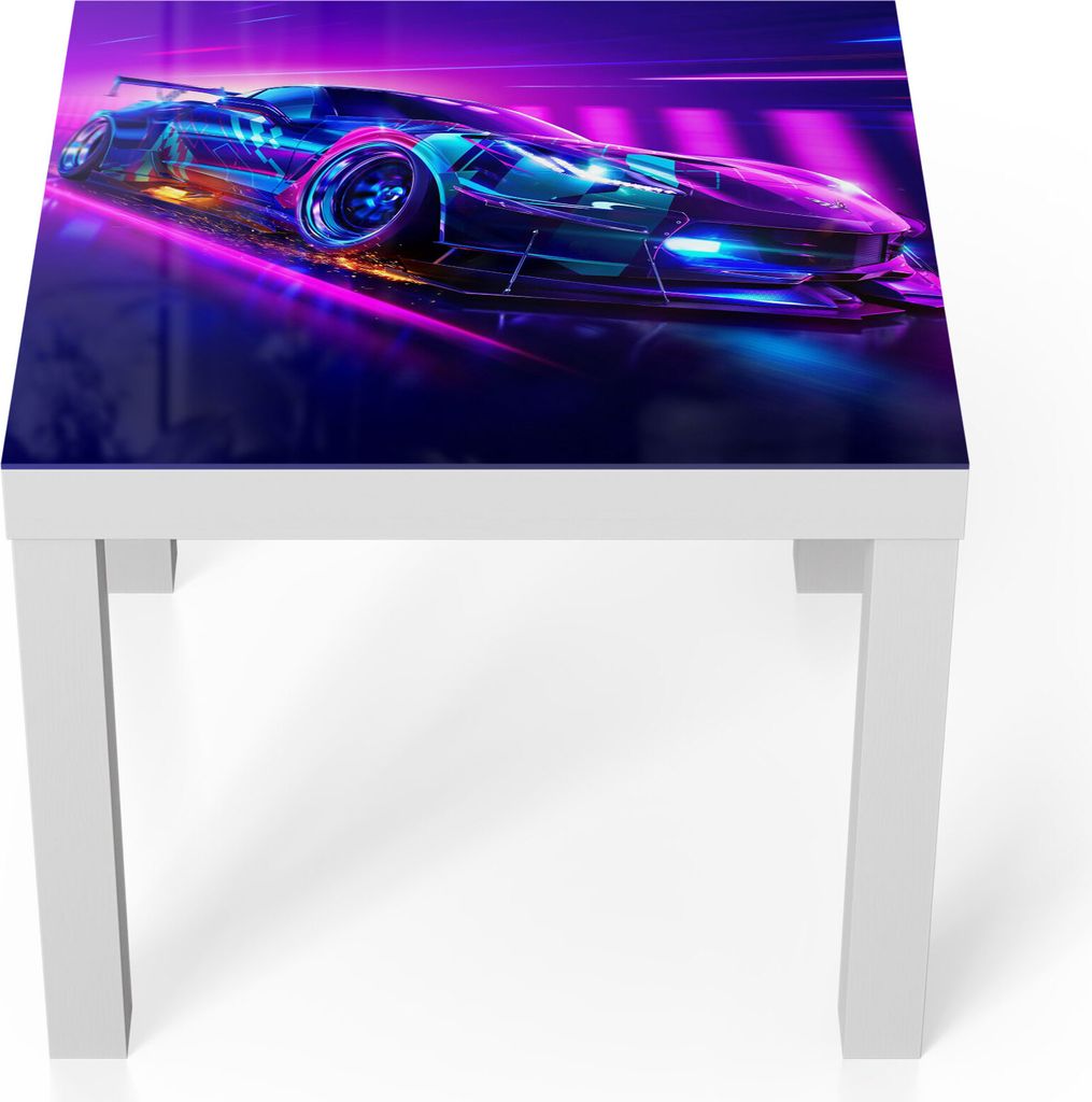 DEQORI Couchtisch 55x55 cm Weiß 'Corvette Verfolgungsjagd' Glas Beistelltisch