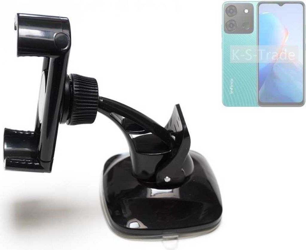 K-S-Trade kompakte Handy-Halterung Windschutzscheibe kompatibel mit Infinix Smart 7 Plus Armaturenbrett schwarz Autohalterung KFZ Halter