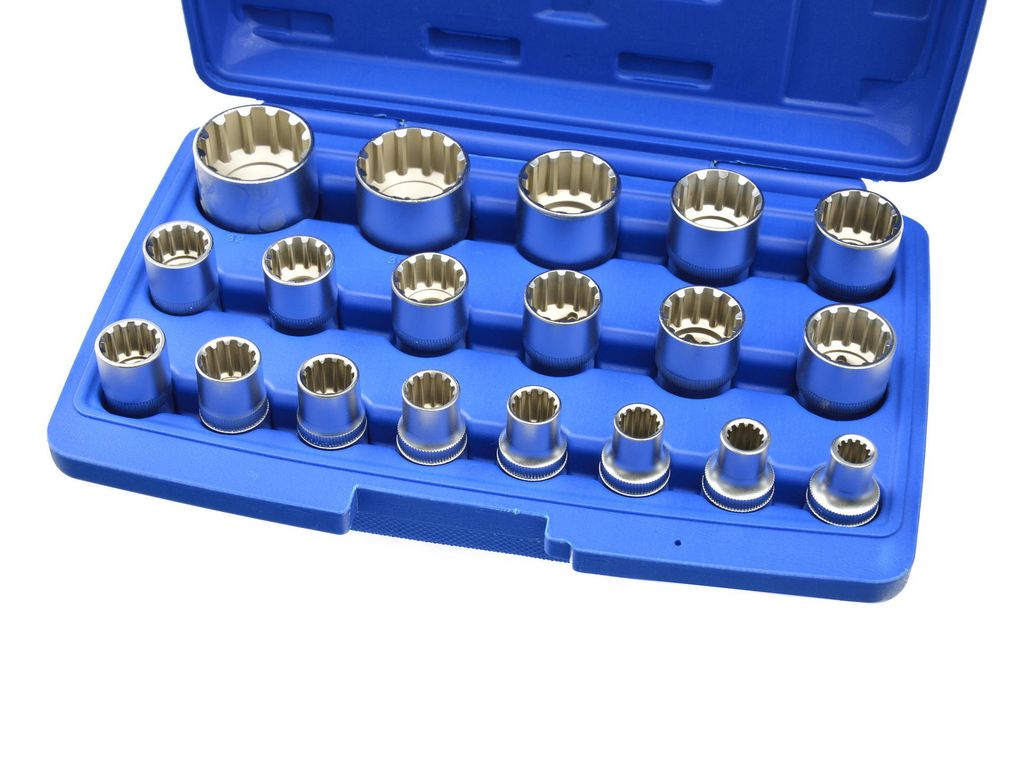 GEKO | Steckschlüssel-Set, 19 Stück, 8-32mm, 12-KANT/Zwölfkant Vielzahn, Steckschlüsseleinsätze