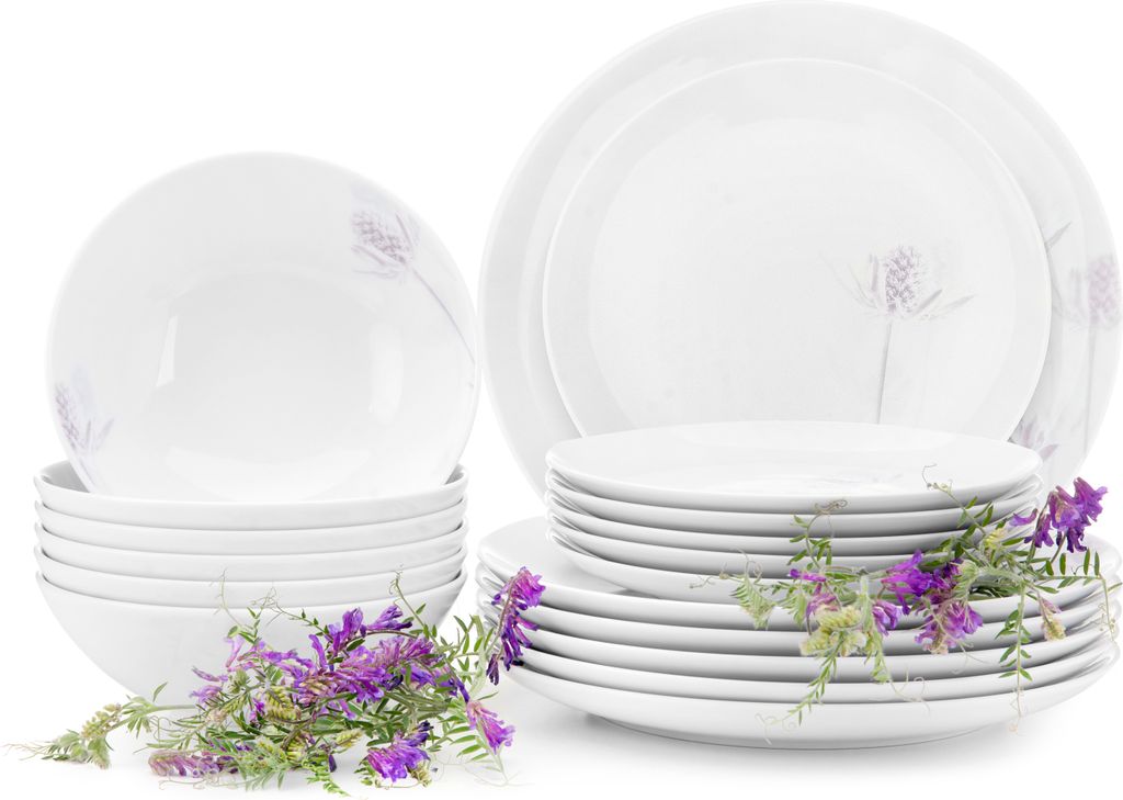 Konsimo Tafelservice für 6 Personen (18 El.) mikrowellengeeignet spülmaschinengeeignet "BOSS", Weiß, Porzellan, Elegant, 20,5/18/27cm