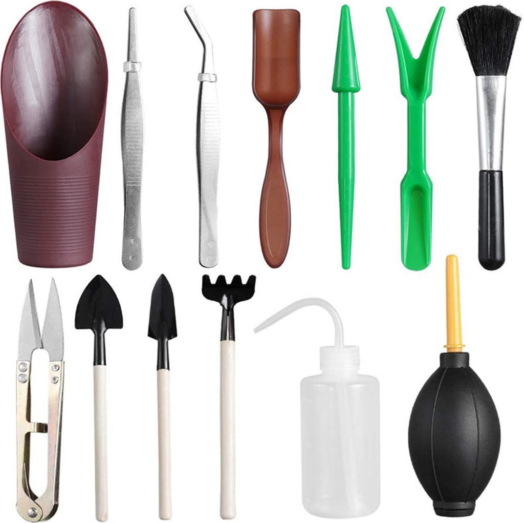 13PCS Mini Garten Handwerkzeuge Bonsai Sukkulente Miniatur Pflanzwerkzeug Set Mini Garten Pflanzpflege Werkzeuge Blattschneider Rechen Schaufeln Gi...