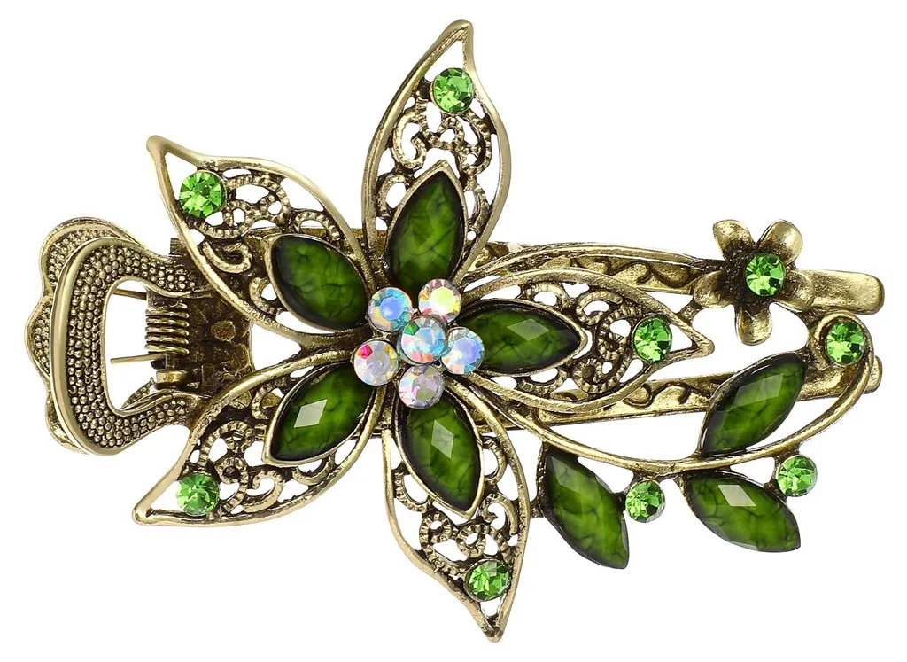Barrette à fleurs sertie de cristaux verts pour coiffure de mariage