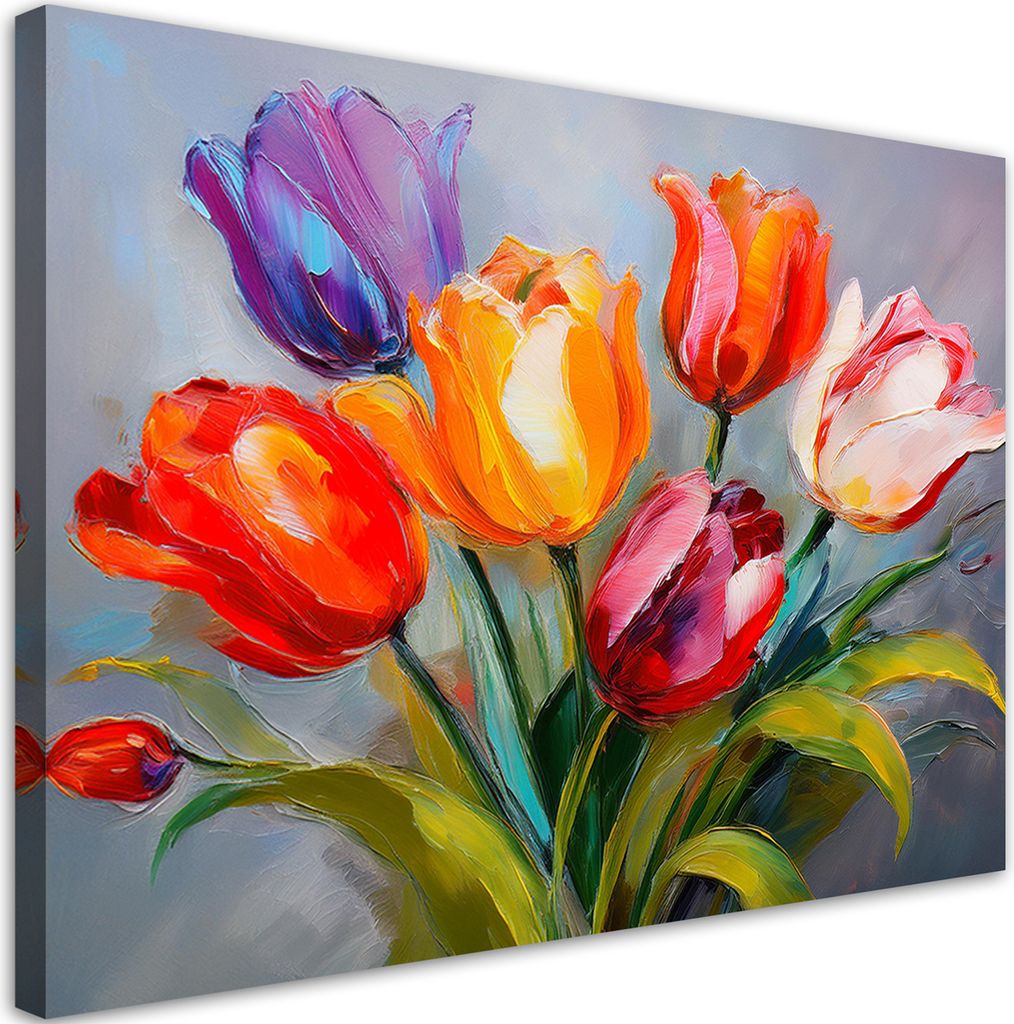 Leinwandbild Bunter Tulpenstrauß 90x60 Feeby Bunt bild für die wand bereit zum aufhängen