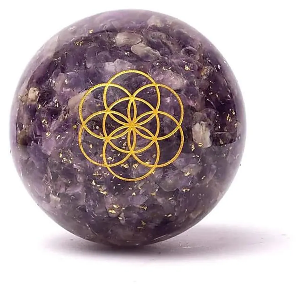 Sphère Améthyste Orgonite Graine de Vie 5,5 cm en Résine et Cristaux