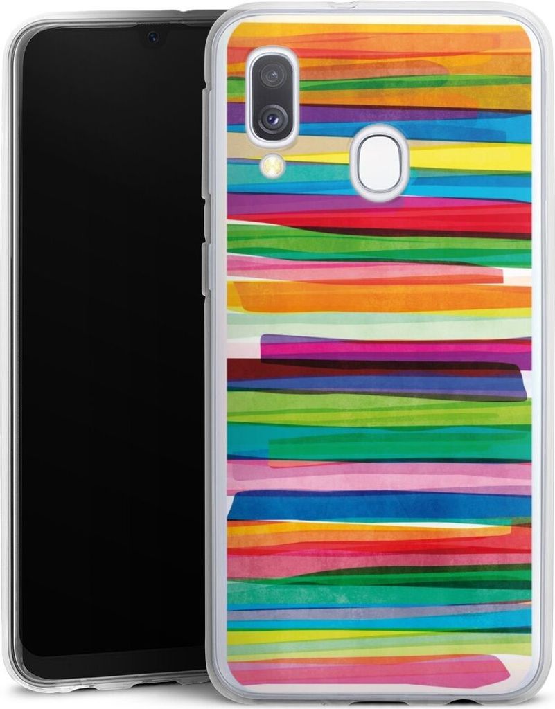 DeinDesign Handyhülle für Samsung Galaxy A40 Silikon Hülle Case Smartphone Schutzhülle Streifen Wasserfarbe bunt