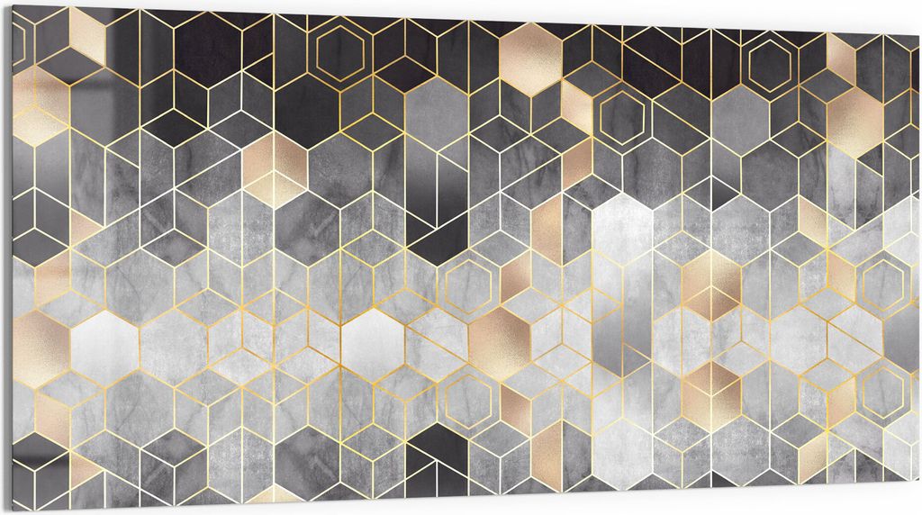 DEQORI Glasbild Echtglas 100x50 cm 'Kunstvolles Wabenmuster' Wandbild Bild modern Deko