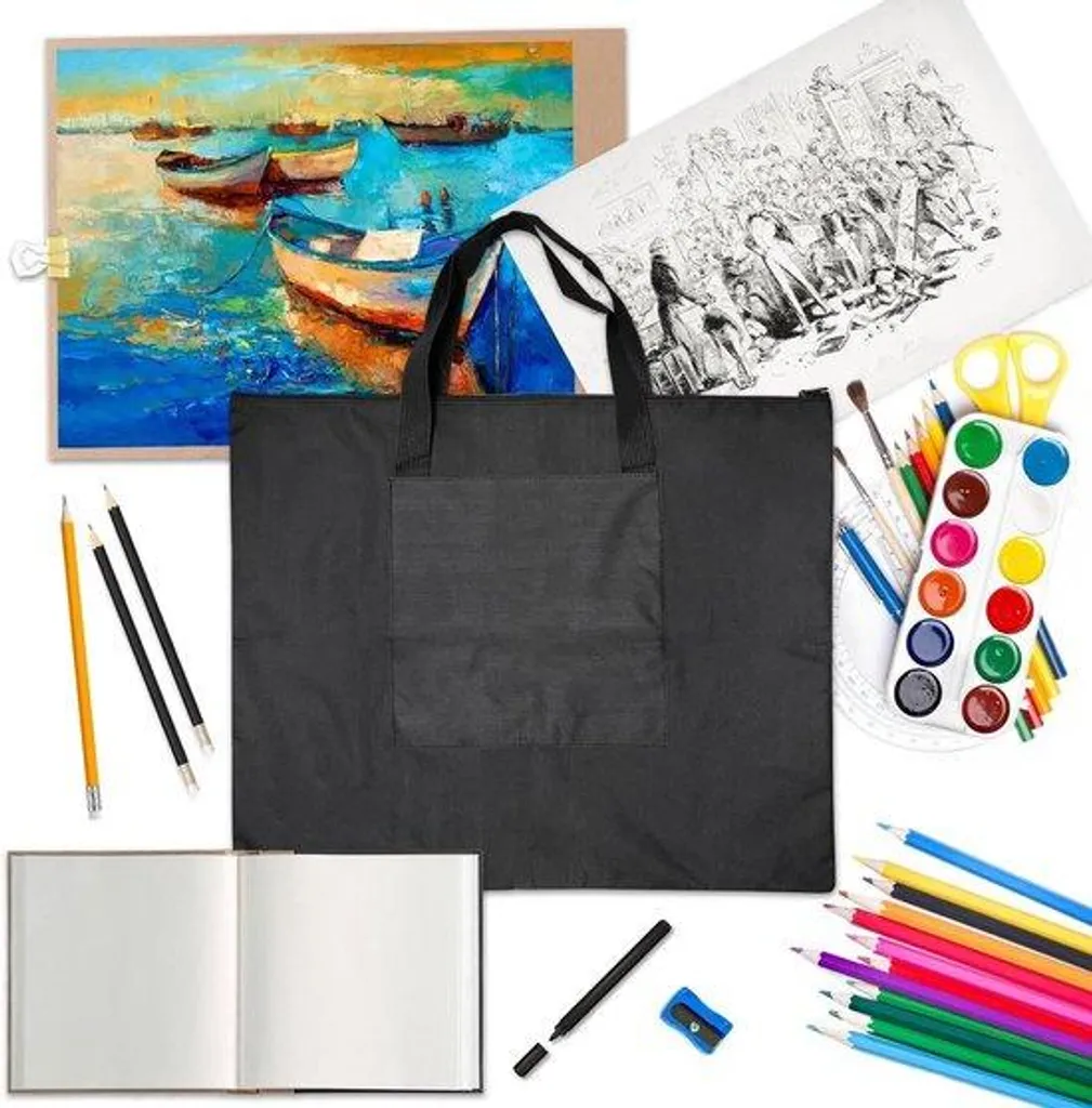 Mallette d'art A2 avec porte-dessins et porte-croquis sac noir robuste