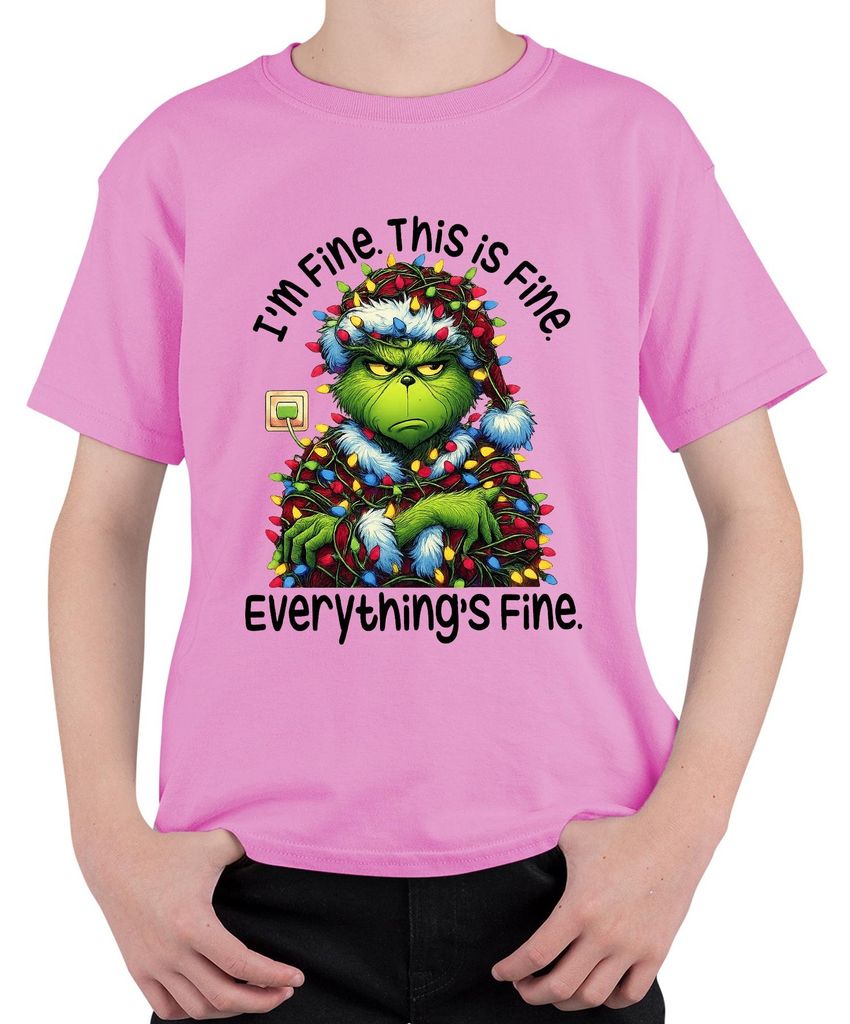 Grinch I'm Fine This Is Fine Everything's Fine Weihnachten lustig Uni Kinder T-Shirt, Pink, 104