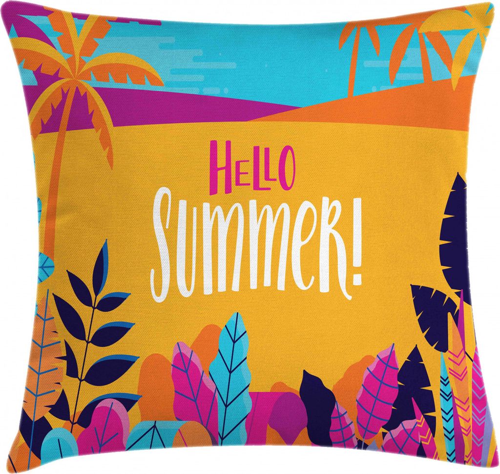 ABAKUHAUS Zitat Kissenbezug, Tropical Beach Hallo Sommer, mit Reißverschluss Waschbar Beidseitiger Digitaldruck Klare Farben Hochwertige Stoff, 45...