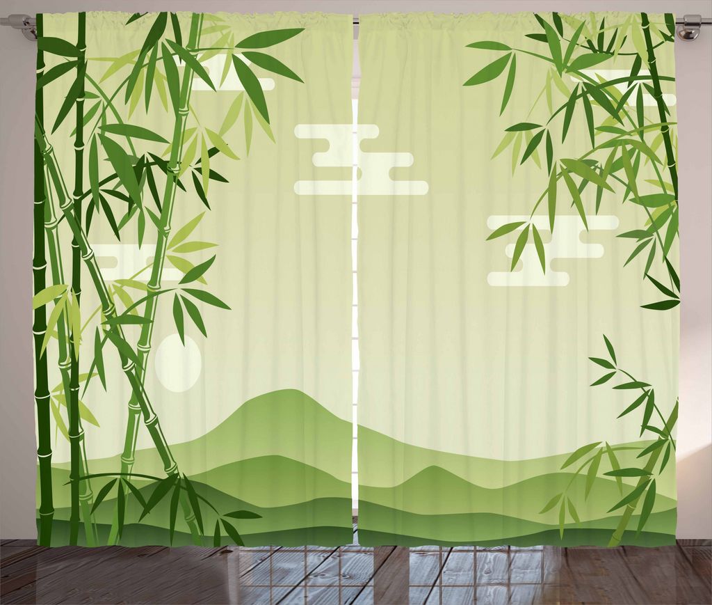 ABAKUHAUS Grünes Blatt Rustikaler Gardine, Japanischer Bambusbaum, Schlafzimmer Kräuselband Vorhang mit Schlaufen und Haken, 280 x 175 cm, Lime G...