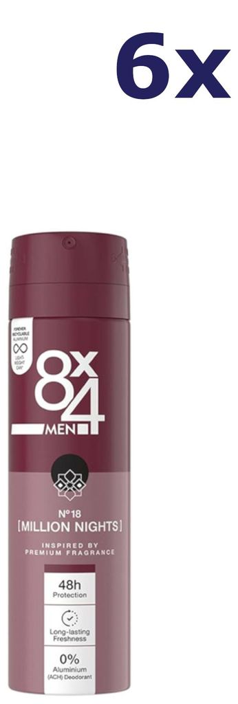 6x 8x4 Deodorant Spray Million Nights 150 ml Produktbild 