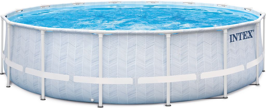 INTEX 26746GN - Frame Pool Set - Chevron (488x122cm) mit Pumpe Leiter Plane Abdeckung