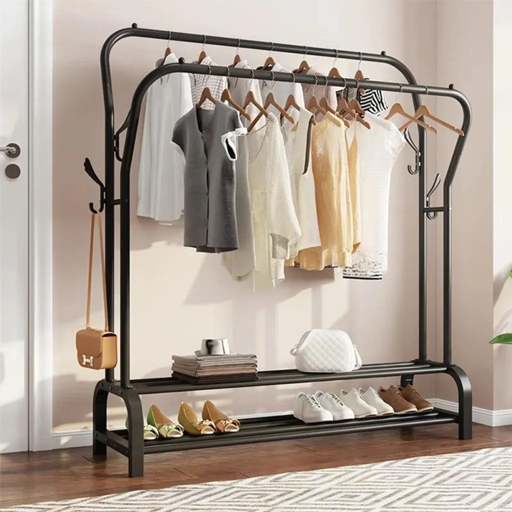 Stand Appendiabiti Design Industriale - Doppia Asta Metallo Nero