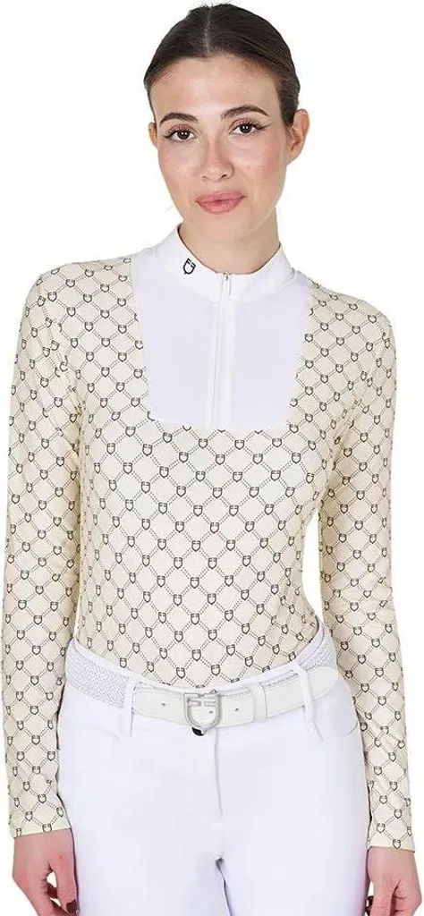 Polo de Compétition Equestro Beige à Manches Longues et Zip Taille M