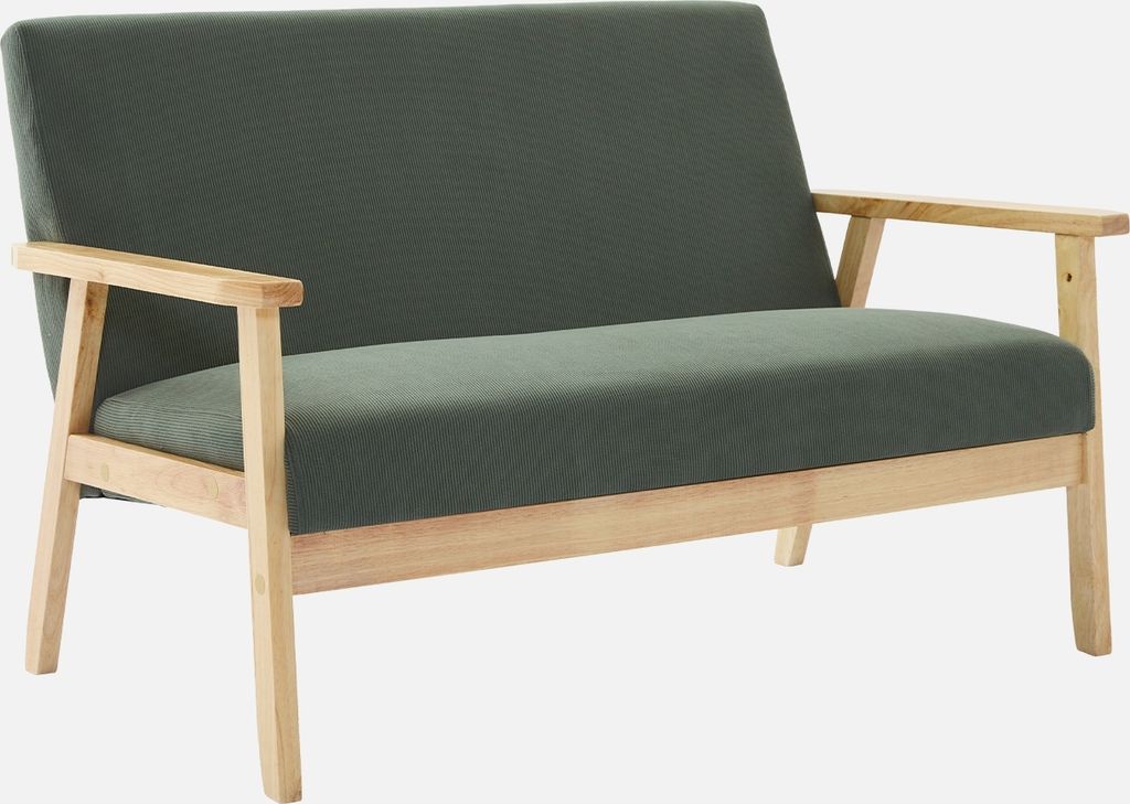 sweeek - 2-Sitzer-Banksofa mit Cord-Bezug, Holzfüße - Khaki