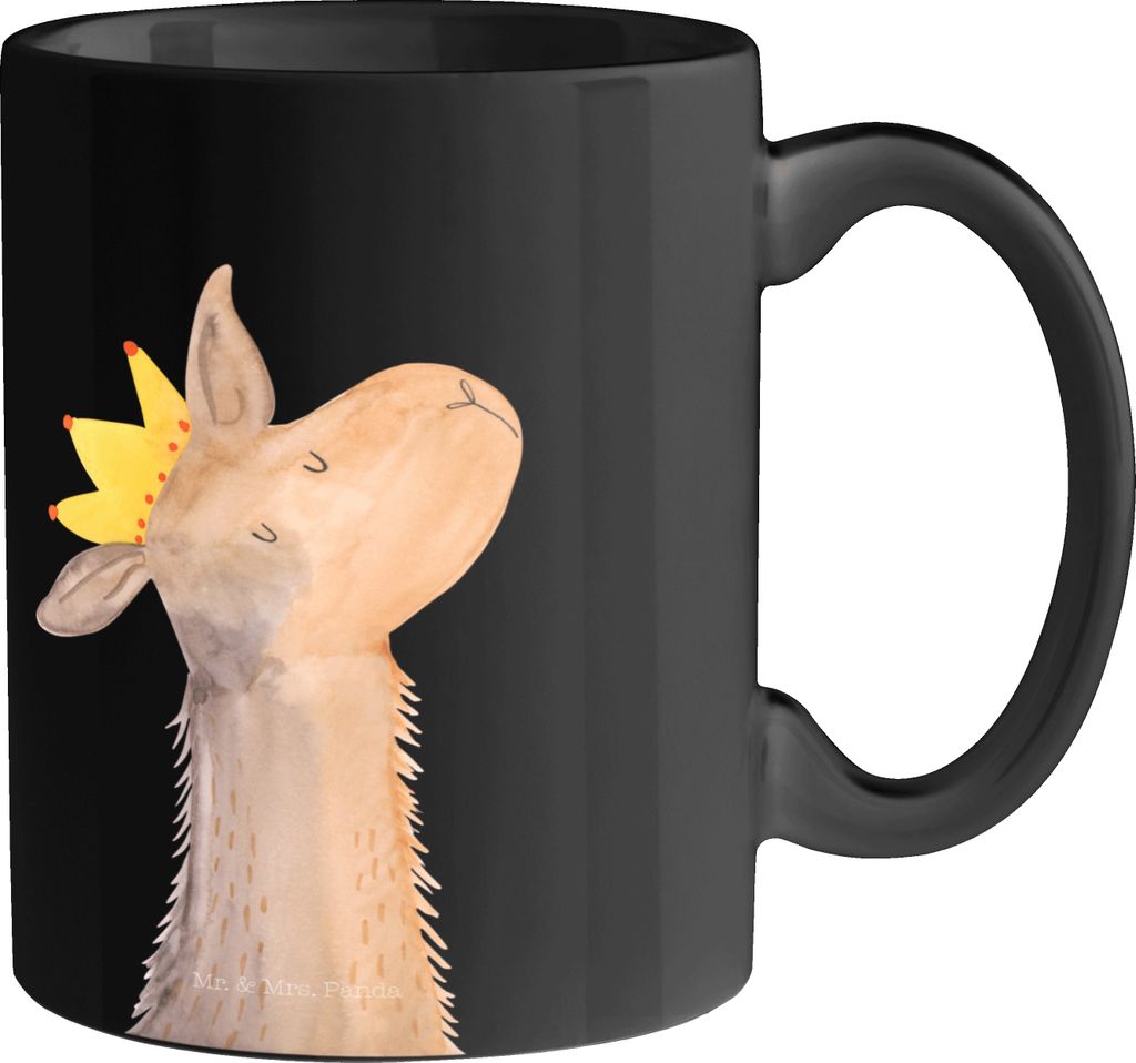 Mr. & Mrs. Panda Tasse mit Spruch Lamakopf König - Schwarz - Geschenk, Vorgesetzter, Freundin, Keramiktasse, Kaffeebecher, Pott, Lama, Lamas, Mama...