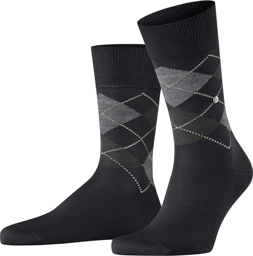Burlington Herren Socken - Manchester, Rautenmuster, Baumwolle Schwarz 40-46