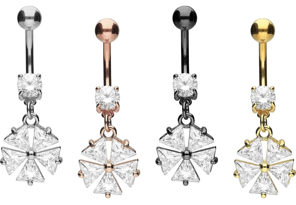 Bauchnabelpiercing Chirurgenstahl Bananabell mit Brass-Design EISKRISTALL