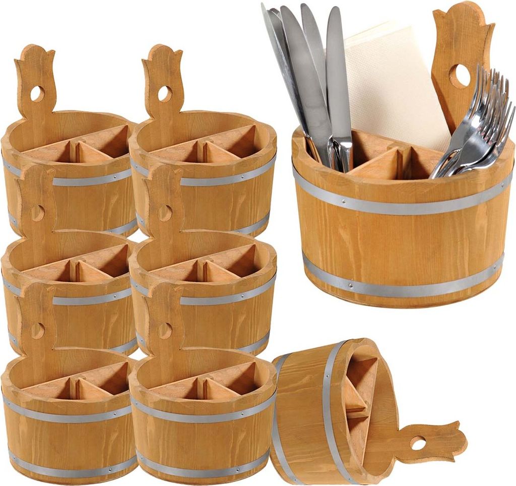 8 Stück Besteckbox, 3-fach Einteilung - Kiefer - Ø 17cm