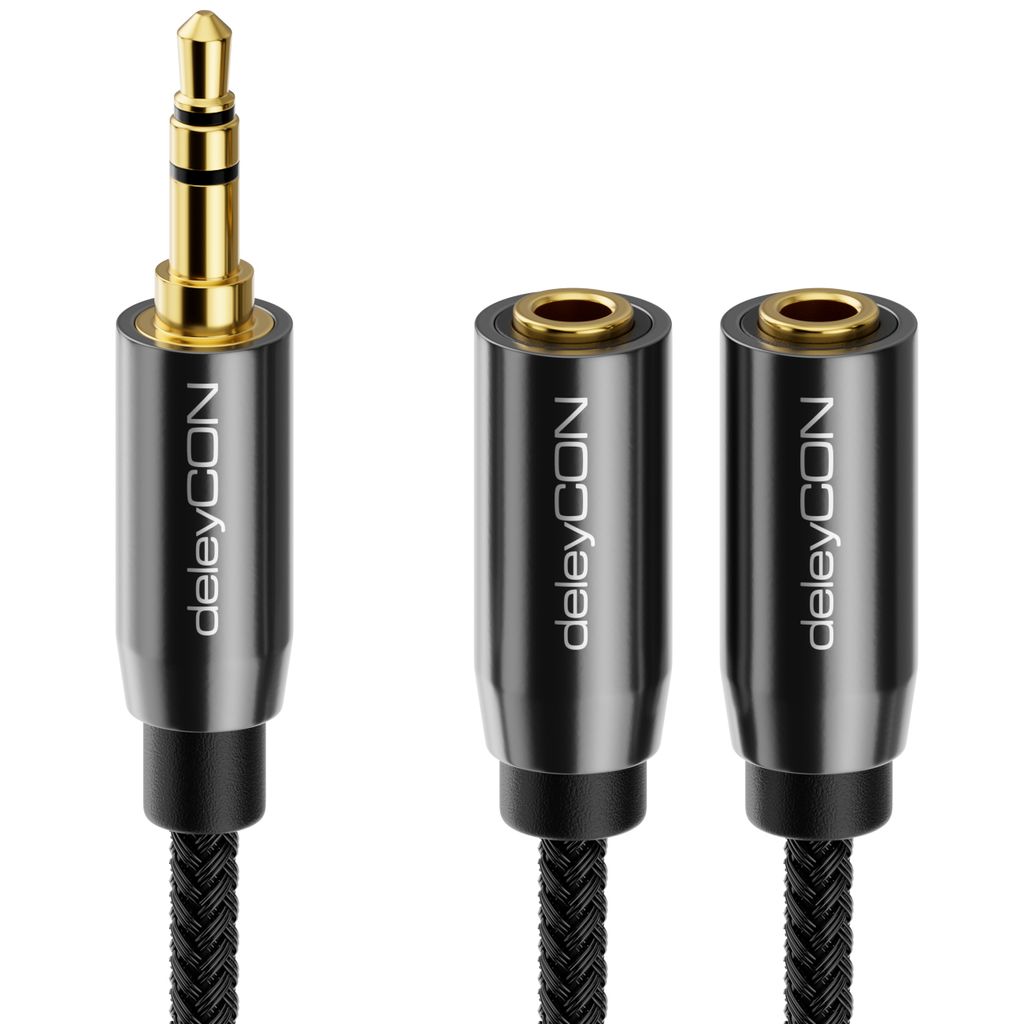 3,5mm Klinken Stecker zu 3,5mm Klinken Stecker AUX Stereo Audio Vergoldete Stecker deleyCON 1m Klinken Kabel mit Nylon Mantel Schwarz 