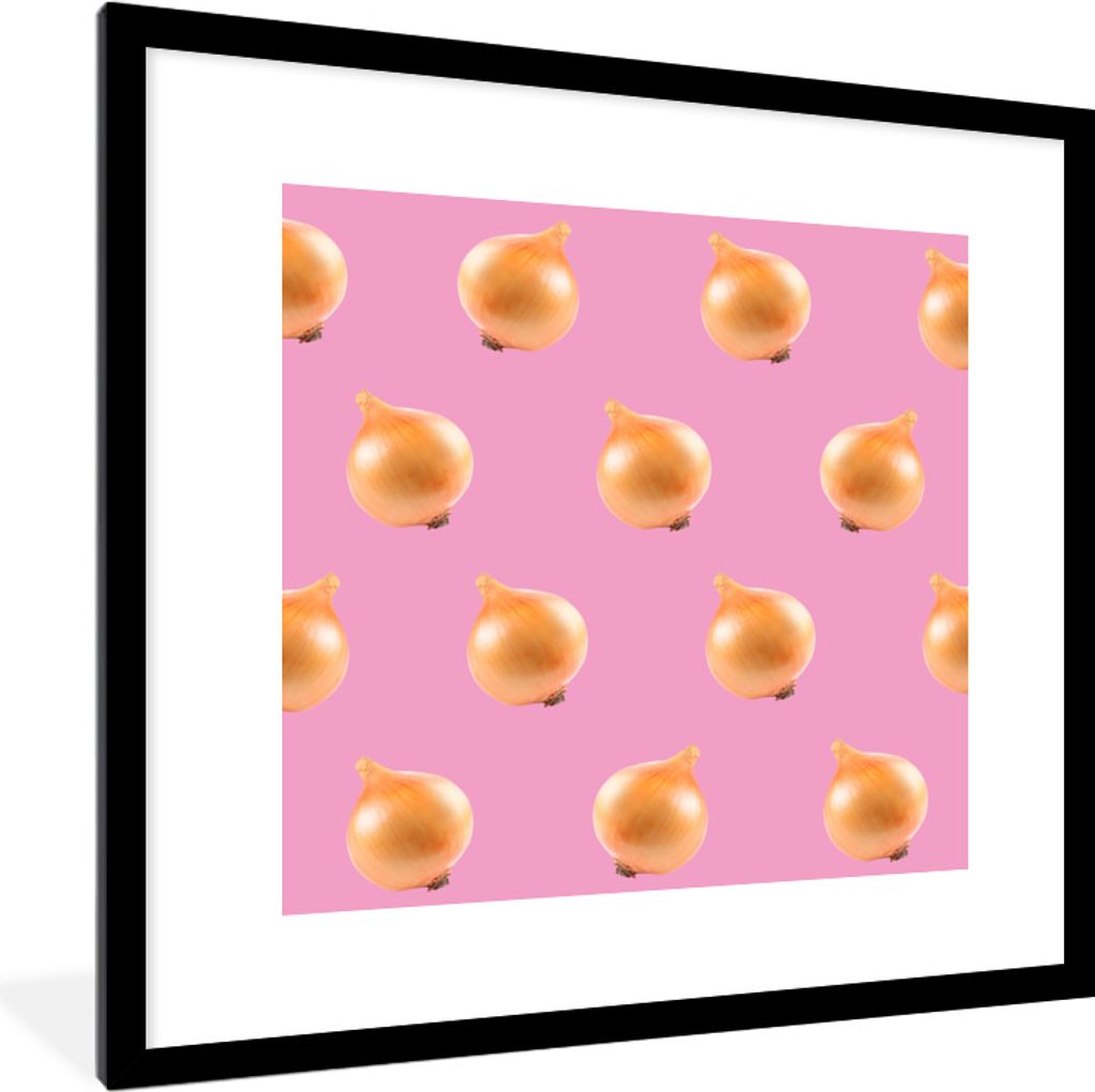 MuchoWow MuchoWow Gerahmtes Poster Gemüse - Zwiebeln - Rosa 40x40 cm - Poster mit zchwarzem Bilderrahmen - Poster - Plakat im Rahmen