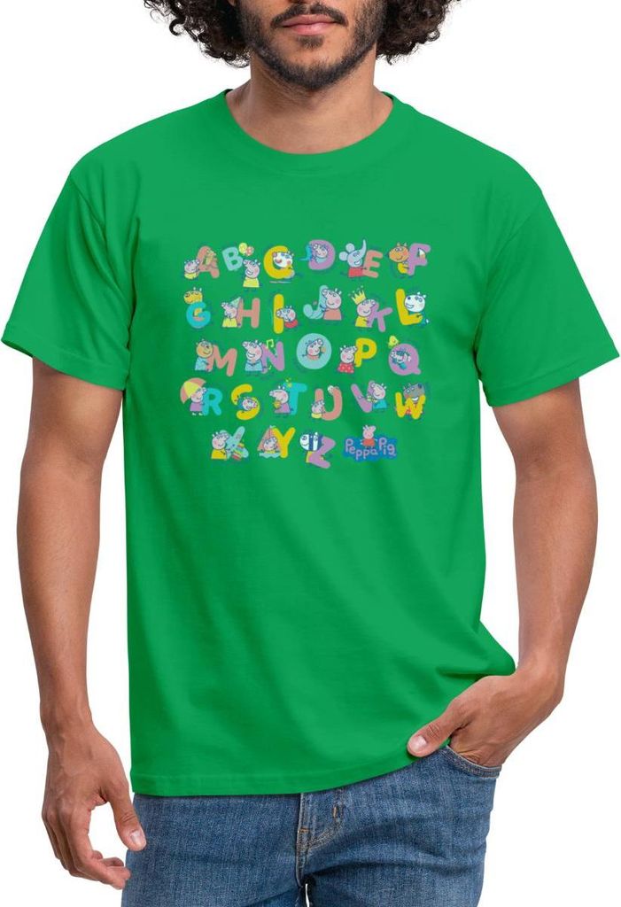 Spreadshirt Peppa Pig Design Alphabet Mit Peppa Männer T-Shirt, S, Kelly Green