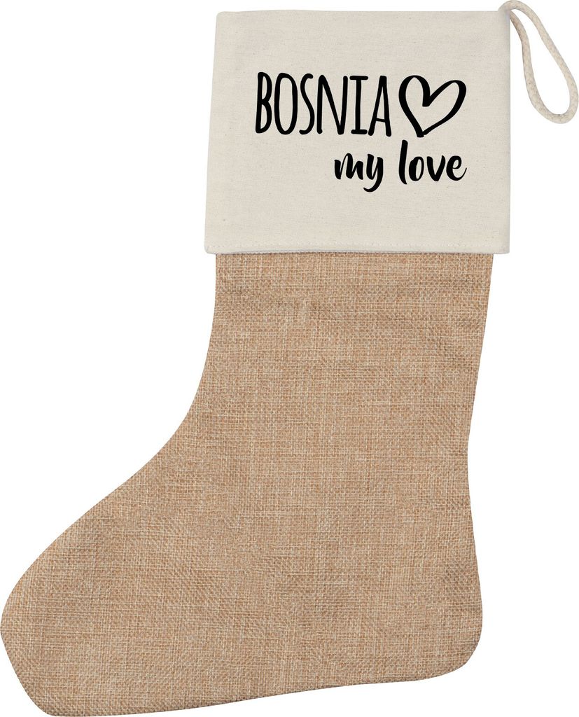 Huuraa Weihnachtsstrumpf Bosnia my love Beige Jute Kaminstrumpf Geschenkidee