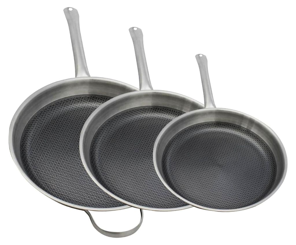 Pfannen-Set, 3 Stück, 24, 28 und 32 cm, Edelstahl 18-10, Antihaftbeschichtung, ohne