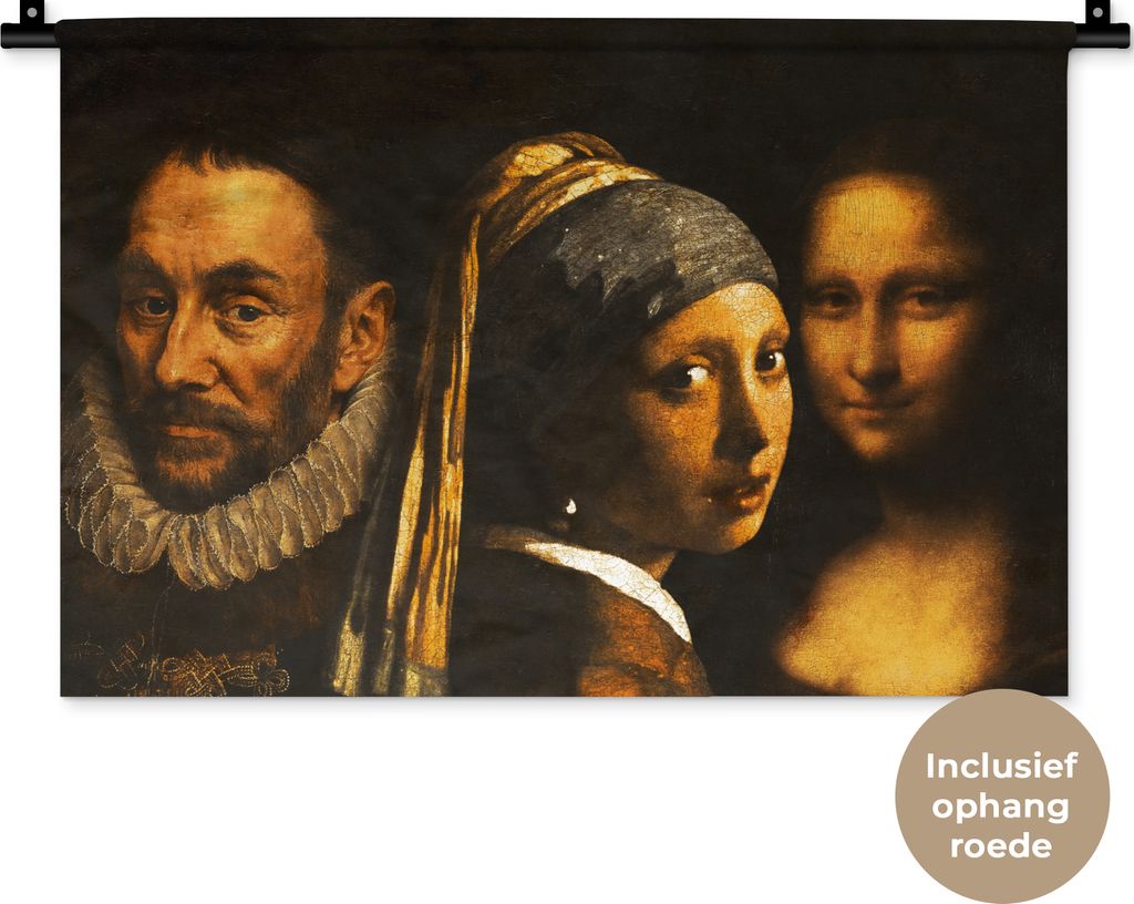 MuchoWow Wandteppich Wandbehang Das Mädchen mit dem Perlenohrring - Wilhelm von Oranien - Mona Lisa 60x40 cm Tapisserie Dekoration Wandtuch - Wa...