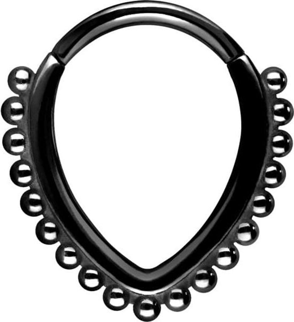Ohrpiercing, Nasenpiercing, Septum Piercing Chirurgenstahl Segmentring Clicker TROPFEN + KUGELN Schwarz Innendurchmesser: 8 mm