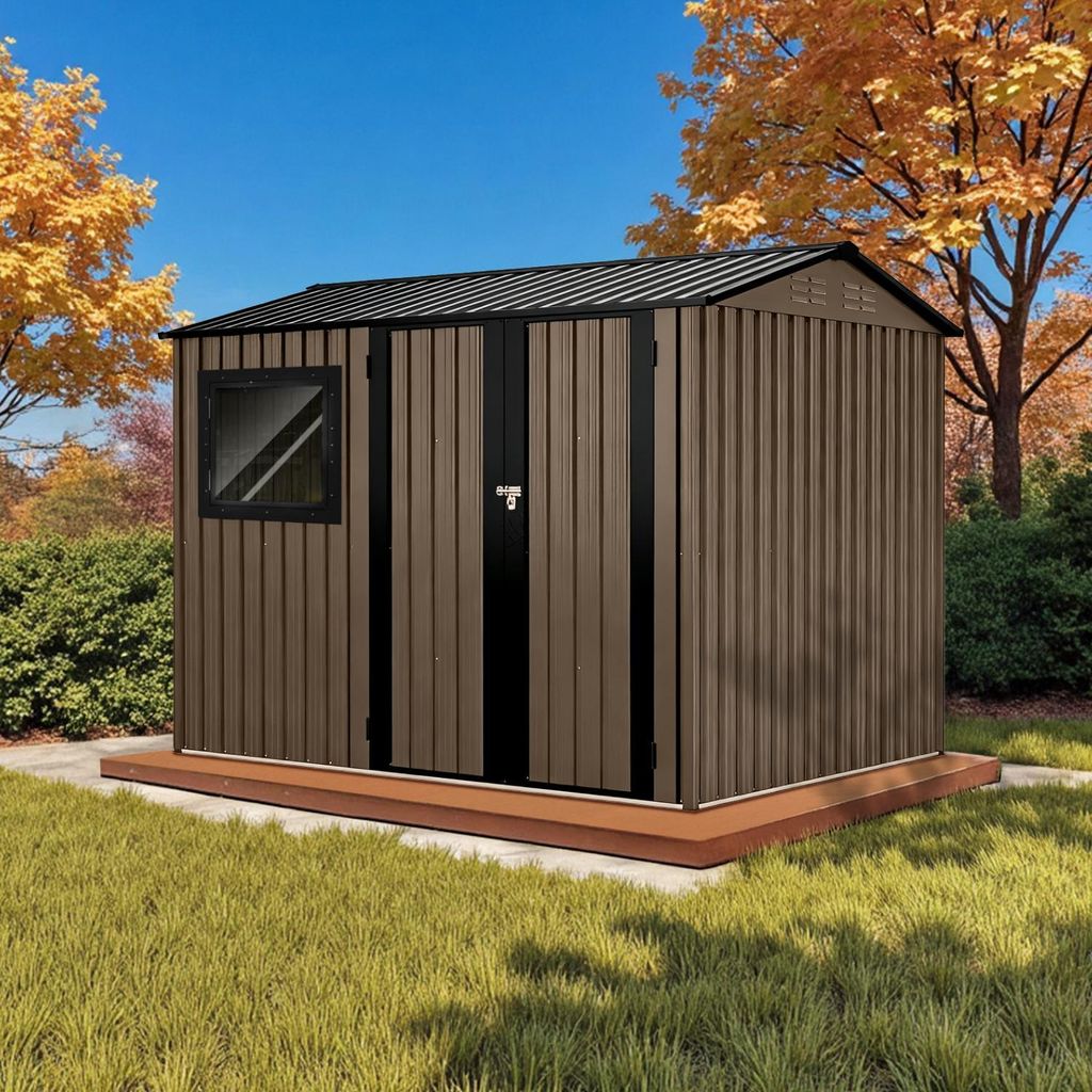 HOMAVO Gerätehaus Metall mit Pultdach, Gartenhaus Metall mit Fundament, 248.5 × 171.2× 193 cm, ideal für Garten, Terrasse oder Rasen