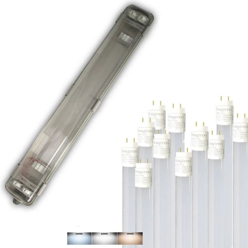 Apparecchio a prova di umidità IP65, apparecchio con diffusore a 1 fiamma, 1x 9W LED tubo 60cm T8 900lm bianco freddo (6500K), plastica, grigio, 66 x 6,8 x 5,8 cm, per garage, cantina, officina, applicazioni esterne - 2