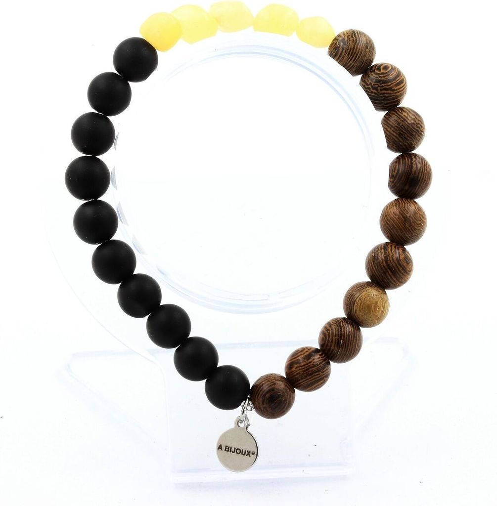 Armband Gelber Calcit aus dem Vereinigten Königreich + mattschwarze Onyxperlen + Holz 8 mm